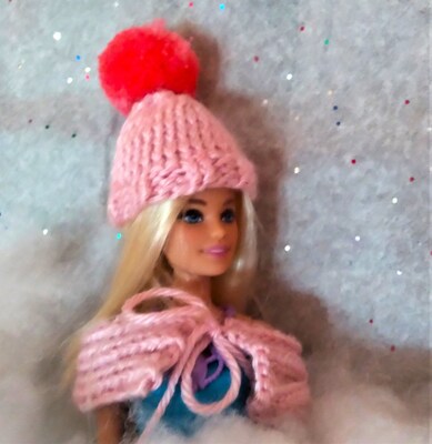 Barbie and Asha matching knit pom pom hat for doll and friend - image2